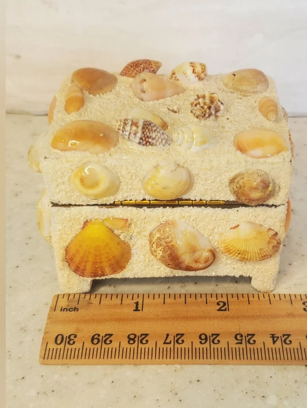 Vintage Shell Encrusted Trinket Box Camp Barakel Souvenir Coastal Beach Decor MC
